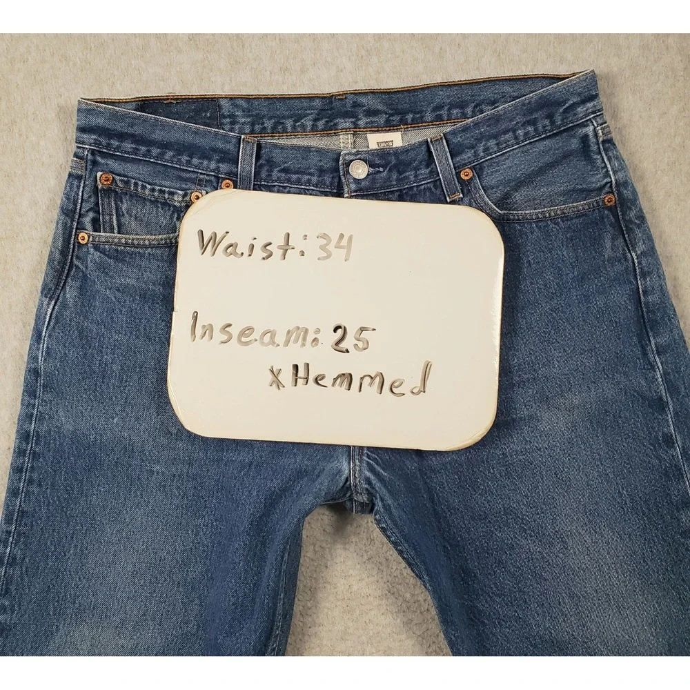 Vintage Levis 501 Jeans FITS 34X25 tag 38x34 Blue Denim Button Fly 90s *Hemmed